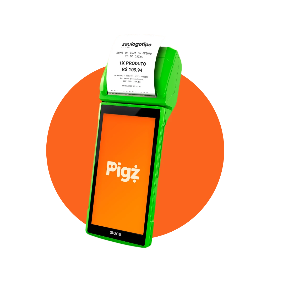Maquininha Stone com Pigz Pay imprimindo ficha